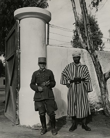 Eliot Elisofon, Concentration Camp in French Morocco, 1942
Vintage gelatin silver print, 9 1/4 x 7 7/16 in. (23.5 x 18.9 cm)
French and Native guard at gate to camp.
(Sold as part of a group of 18 prints)
6114