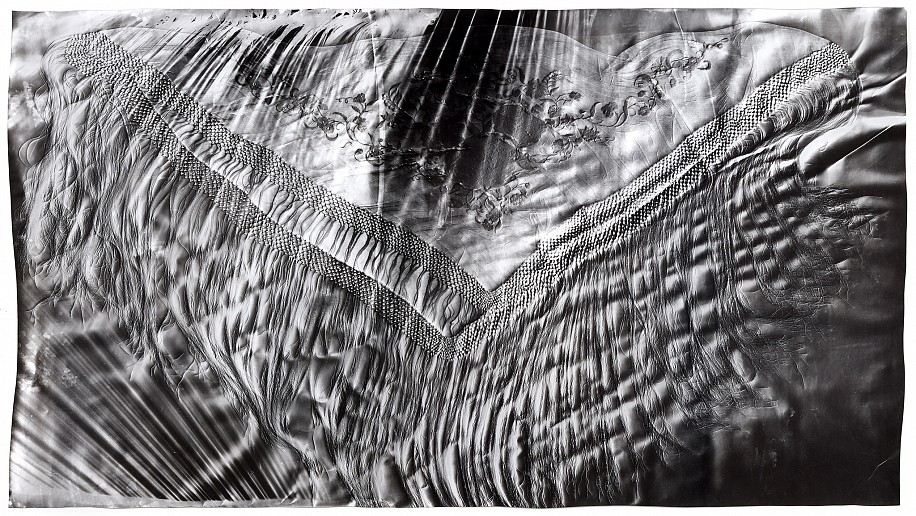 Klea McKenna, Manton de Manila (2), 2017
Gelatin silver print; unique photogram with impression, 42 x 75 1/4 in. (106.7 x 191.1 cm)
Impression of a hand embroidered silk Manton de Manila or Piano Shawl. Spain, 1930s
7701