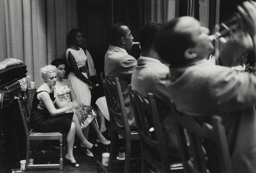 Paul J. Hoeffler, Count Basie Dance, c. 1960
Gelatin silver print; printed later, 9 x 13 1/2 in. (22.9 x 34.3 cm)
A charming, candid backstage shot from a Count Basie dance concert in this lovely, atmospheric Paul Hoeffler image capturing the feel of a jazz-dance gig.  Signed by the photographer.
7372
Sold